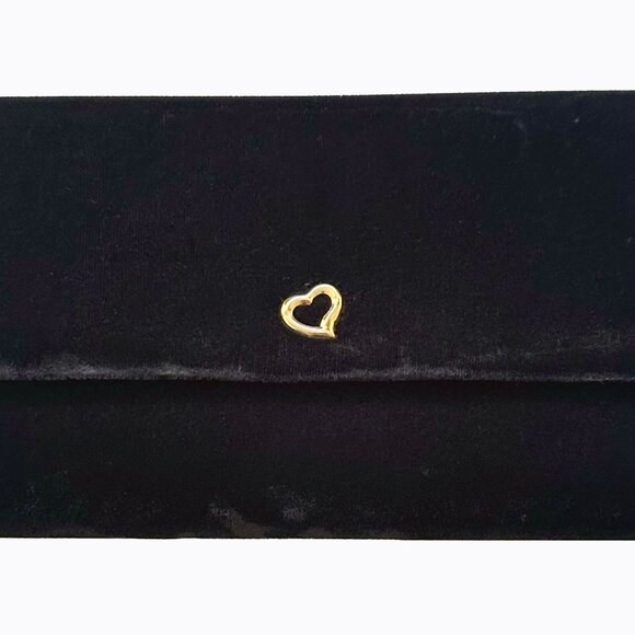 Victoria's Secret Black Velvet Clutch Evening Bag Gold Heart Whimsigoth Y2K 90s - Picture 3 of 8